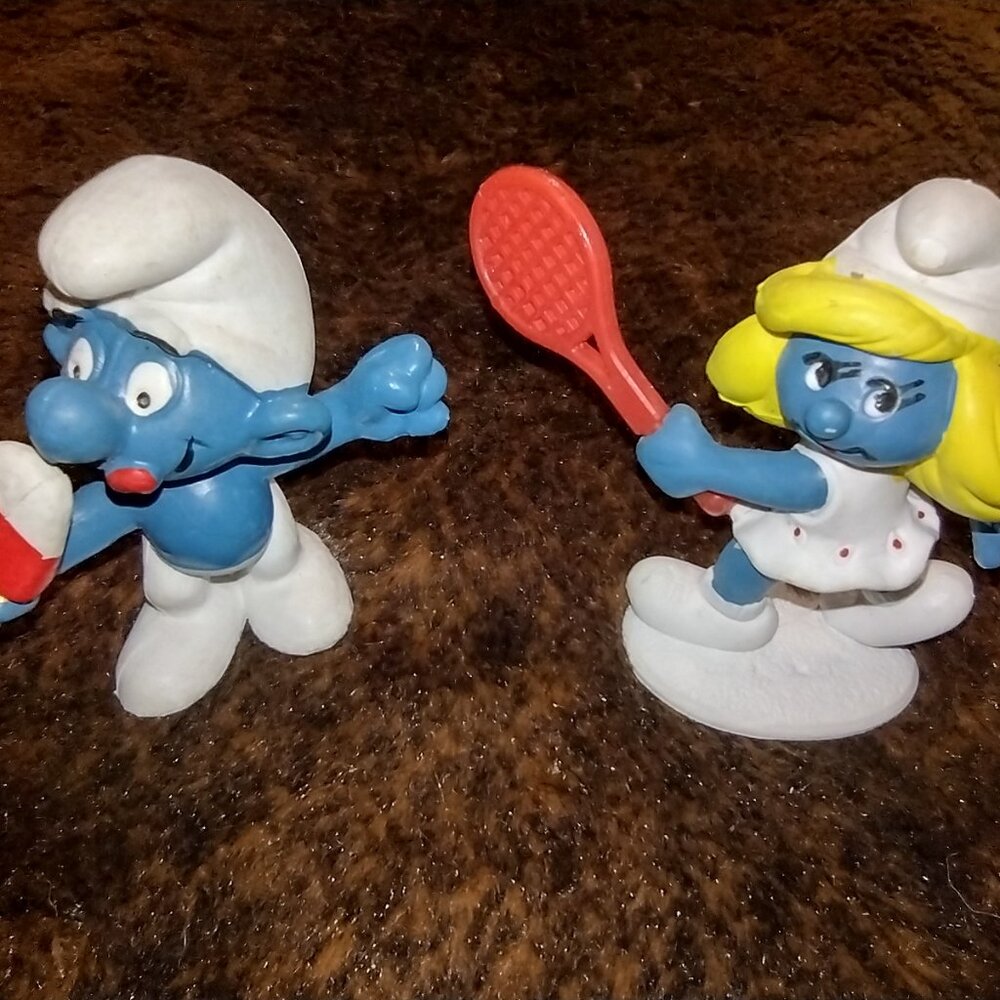 Pair Vintage‎ Popsicle Smurf & Smurfette Tennis Hong Kong 80s Schleich Figurines